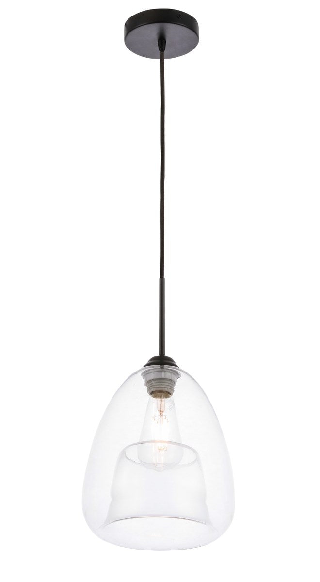 1 Light Black And Clear Glass Pendant by Living District