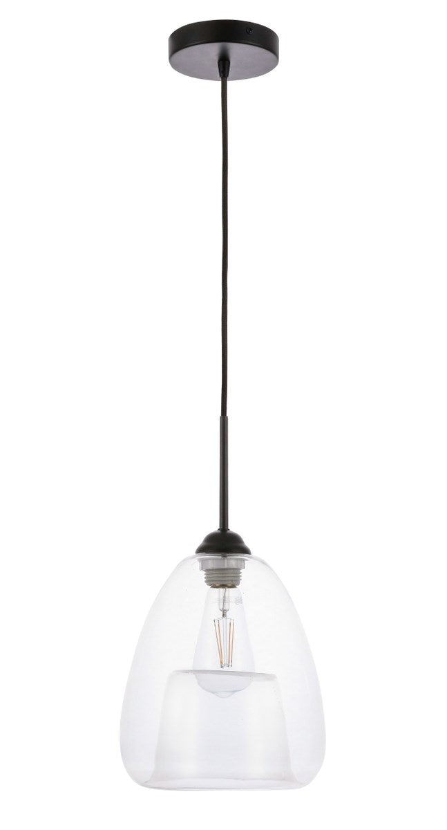 1 Light Black And Clear Glass Pendant