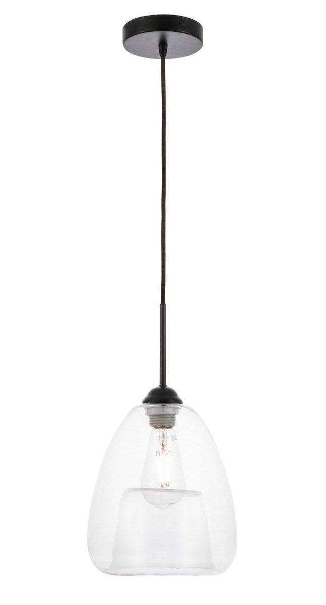 1 Light Black And Clear Glass Pendant
