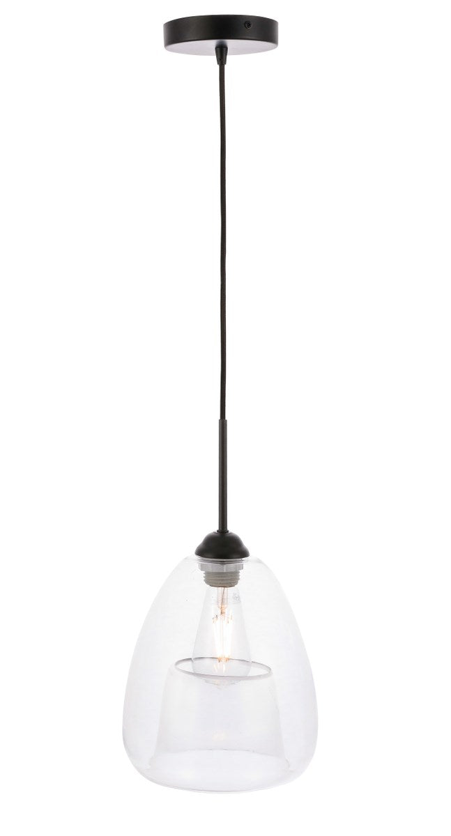 1 Light Black And Clear Glass Pendant