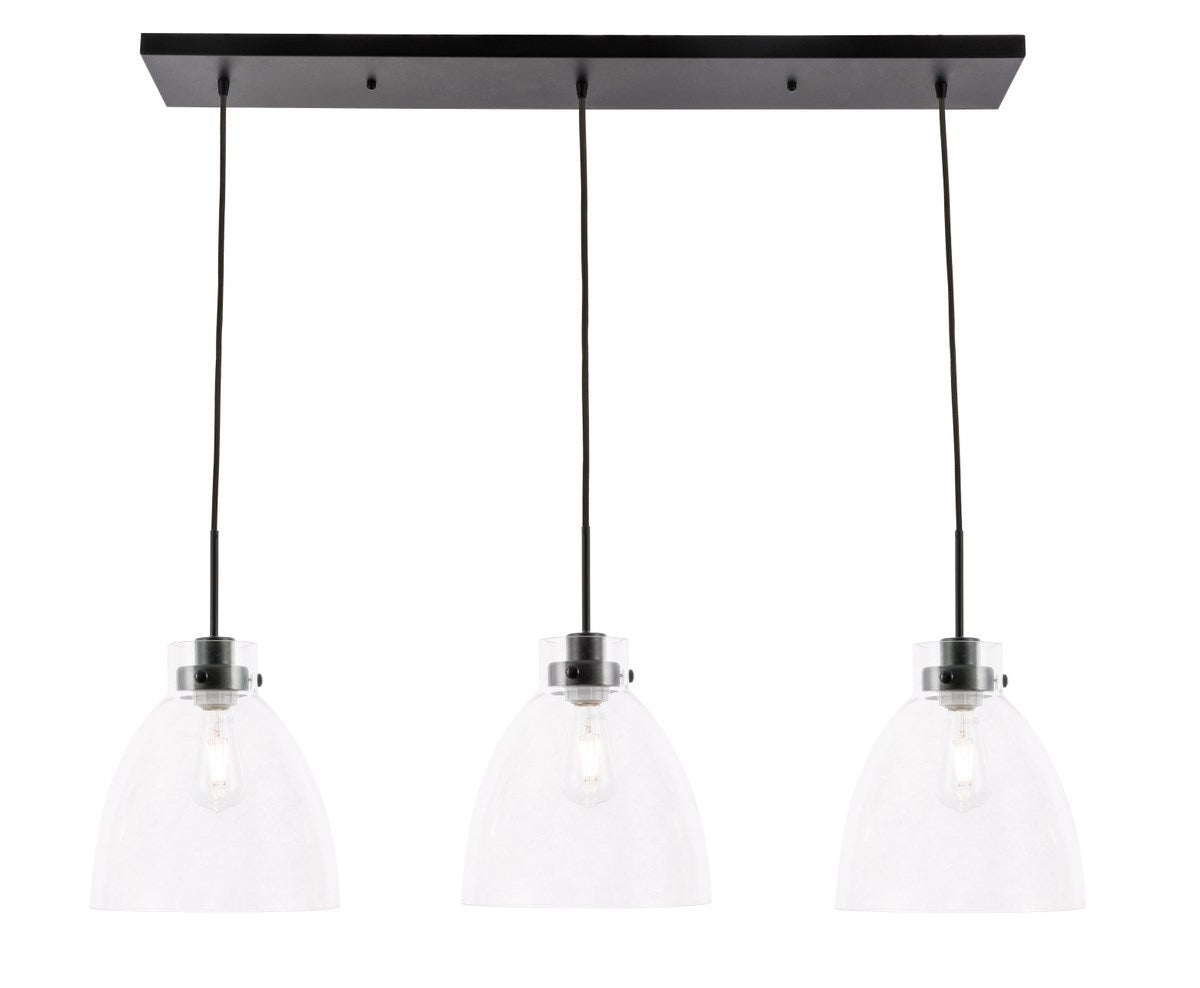 3 Light Black And Clear Glass Pendant by Living District