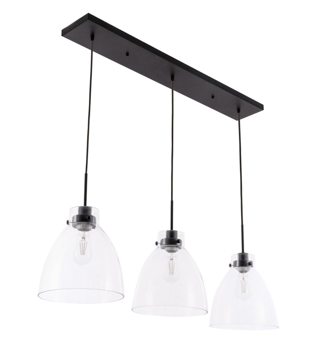3 Light Black And Clear Glass Pendant