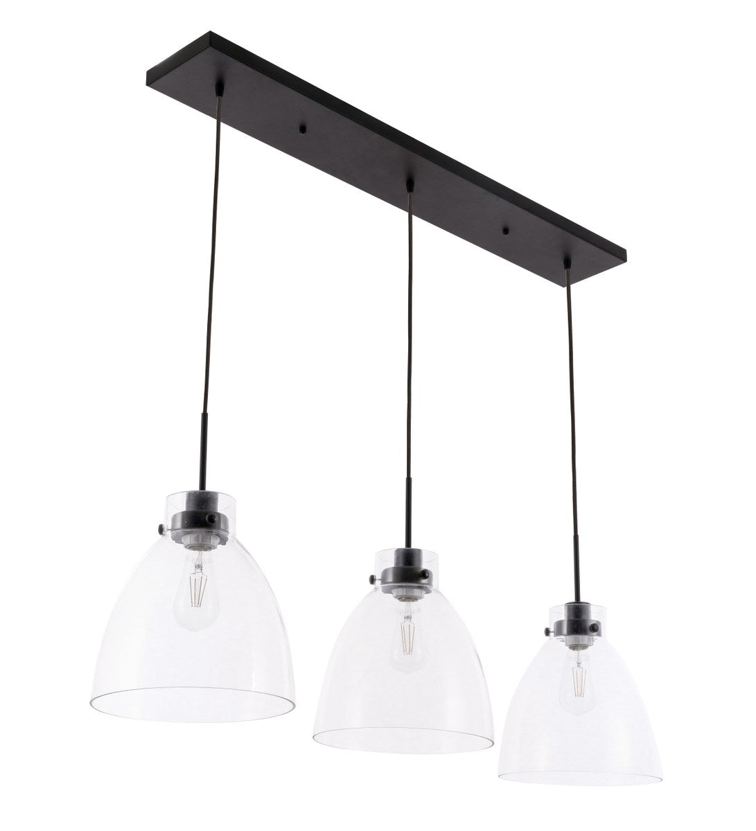 3 Light Black And Clear Glass Pendant
