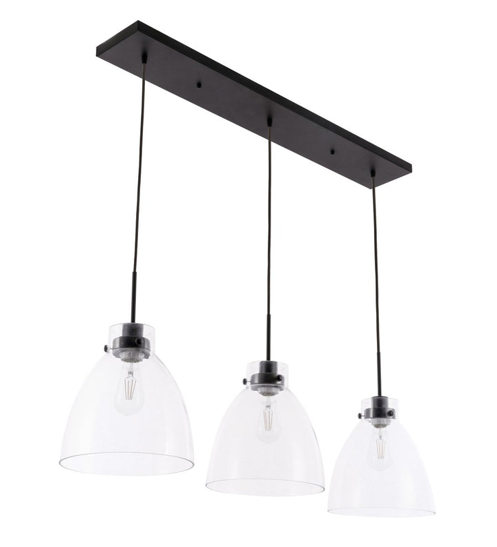 3 Light Black And Clear Glass Pendant
