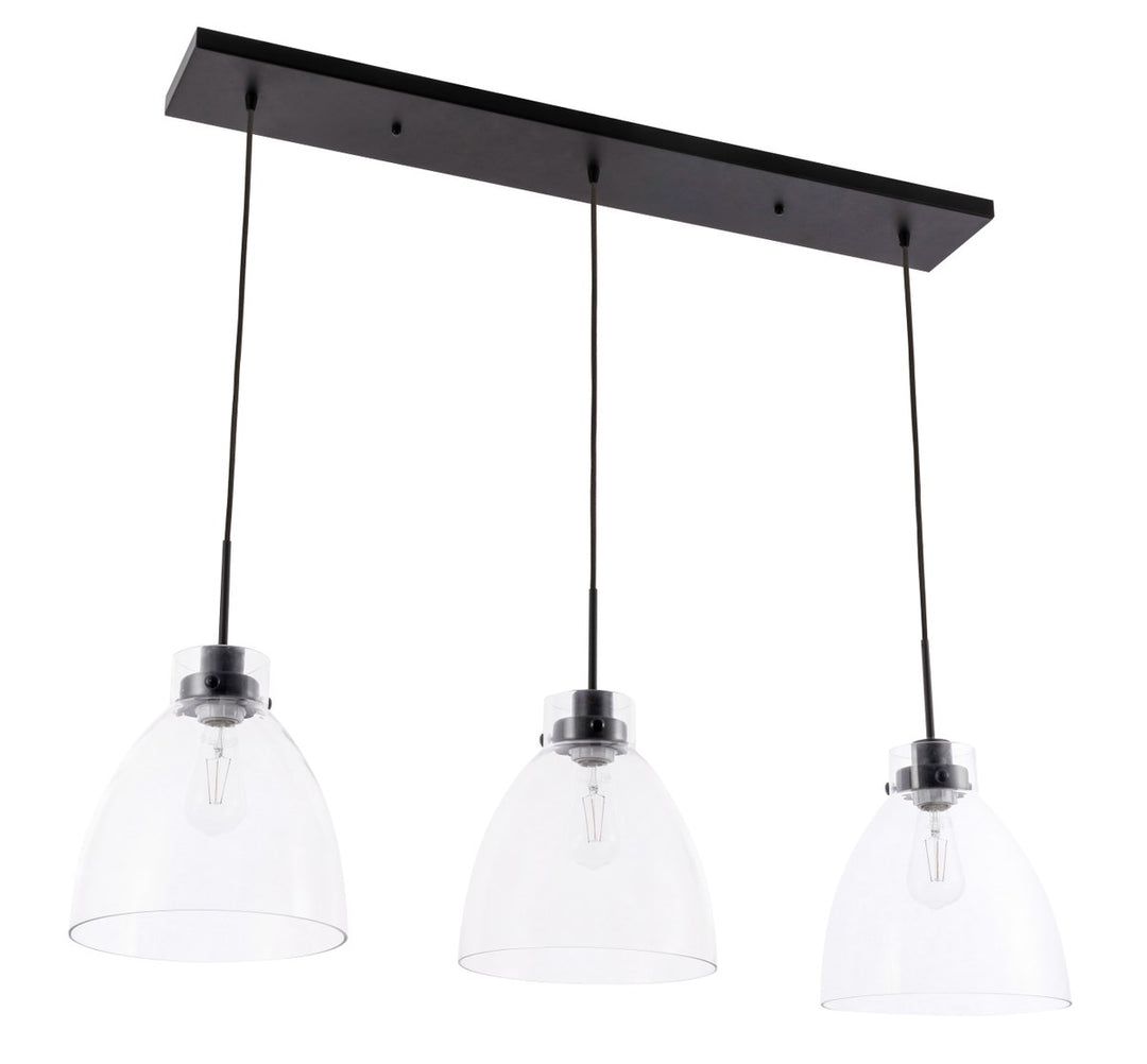3 Light Black And Clear Glass Pendant