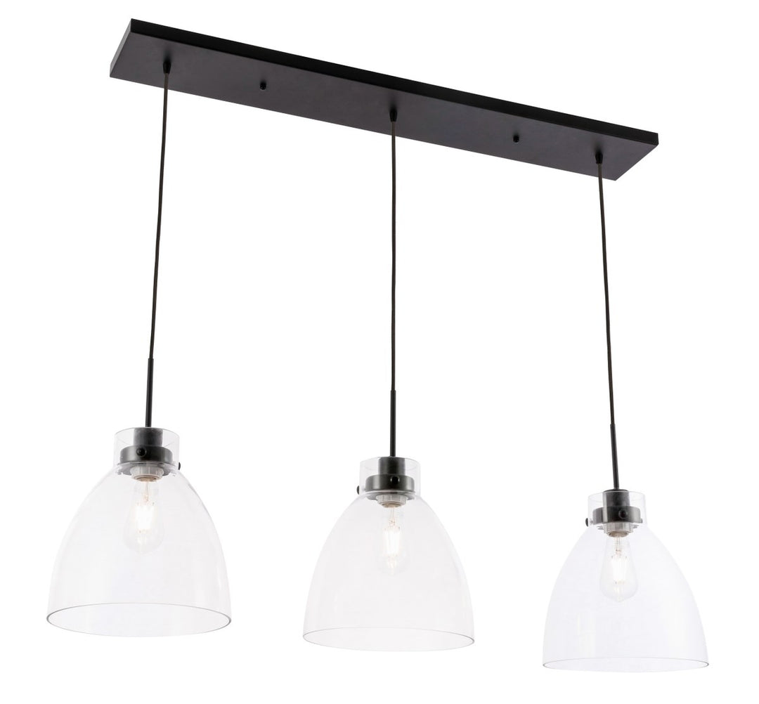 3 Light Black And Clear Glass Pendant