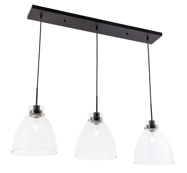 3 Light Black And Clear Glass Pendant