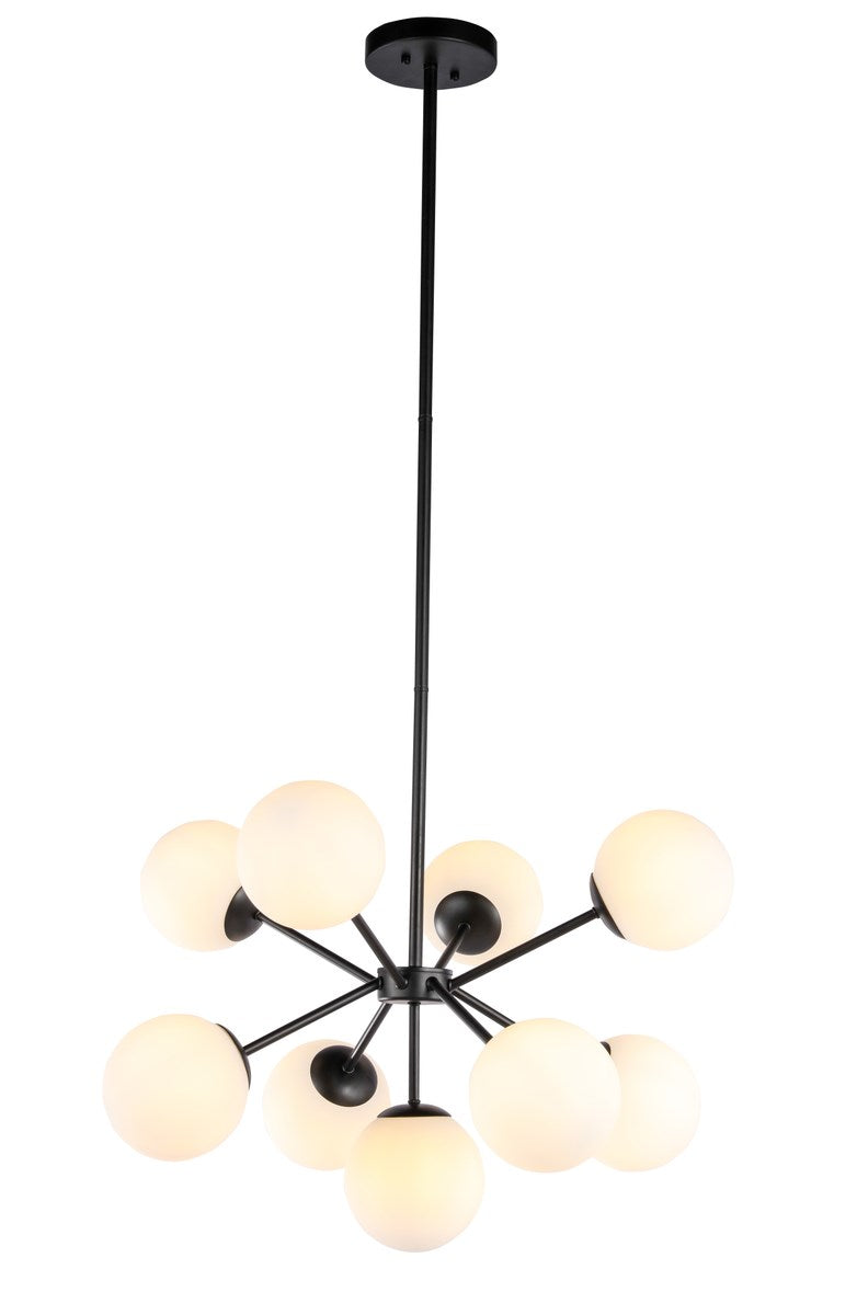 9 Light Black And Frosted White Glass Pendant by Living District