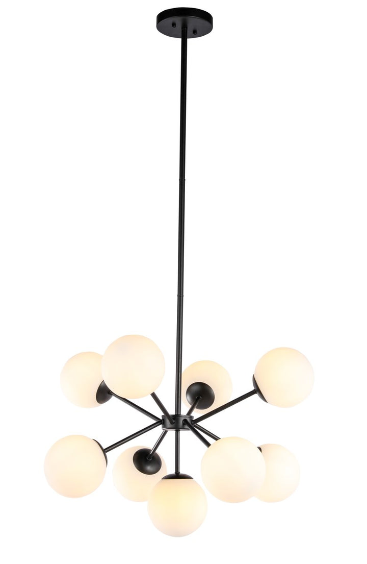 9 Light Black And Frosted White Glass Pendant by Living District