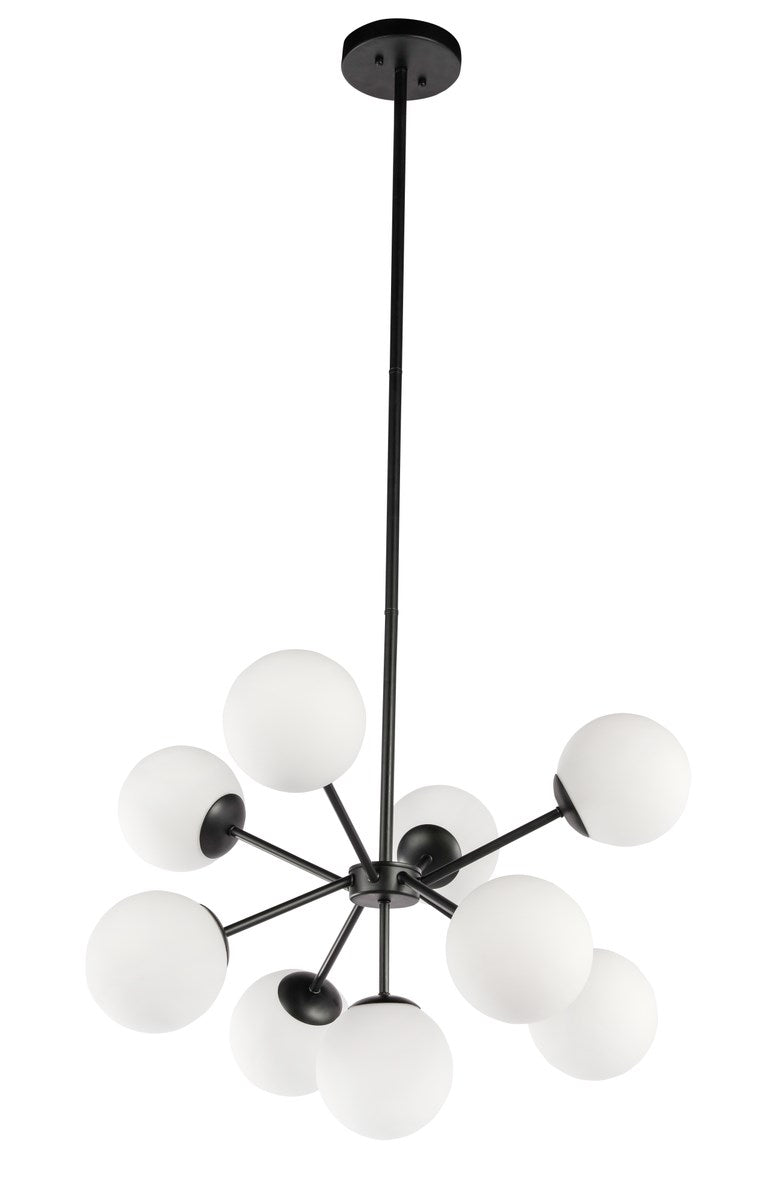 9 Light Black And Frosted White Glass Pendant