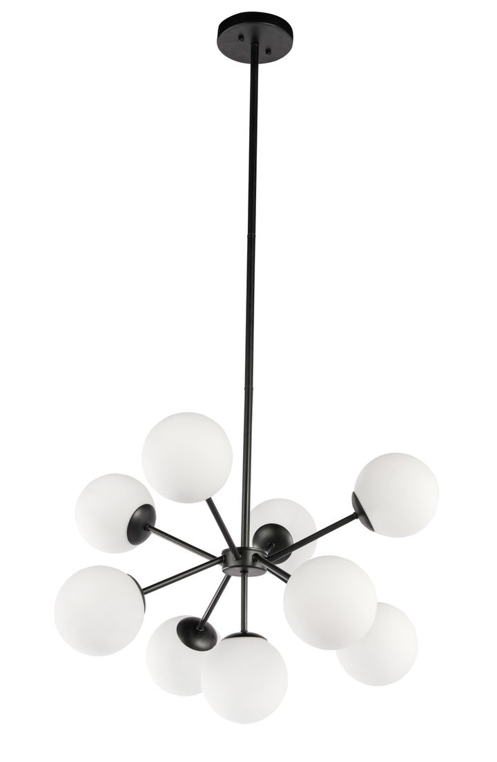 9 Light Black And Frosted White Glass Pendant