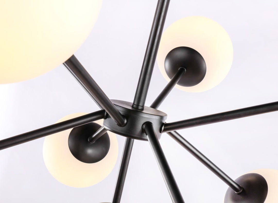 9 Light Black And Frosted White Glass Pendant