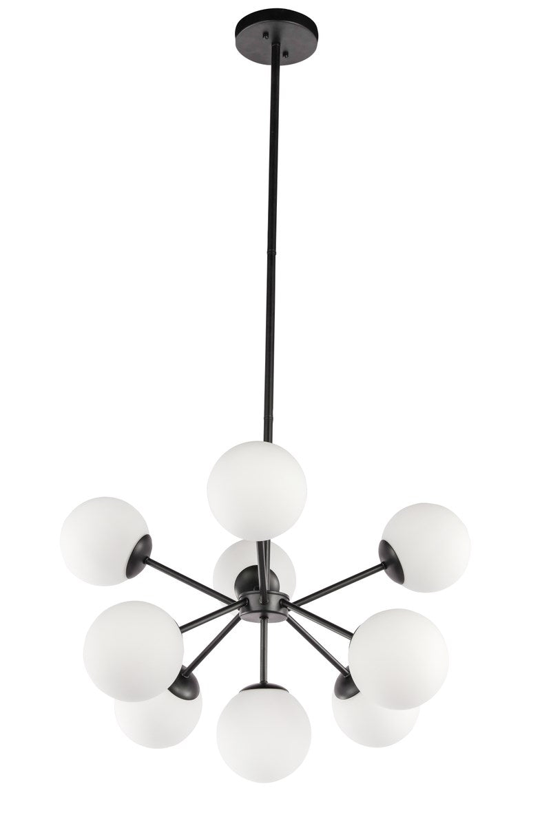 9 Light Black And Frosted White Glass Pendant
