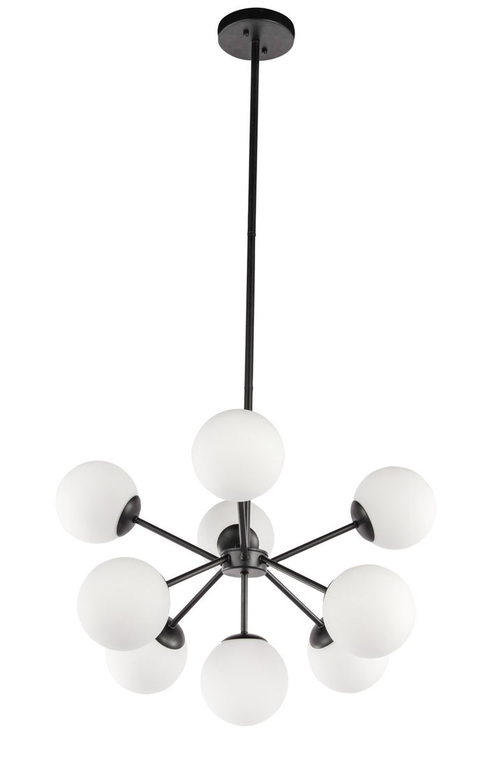9 Light Black And Frosted White Glass Pendant