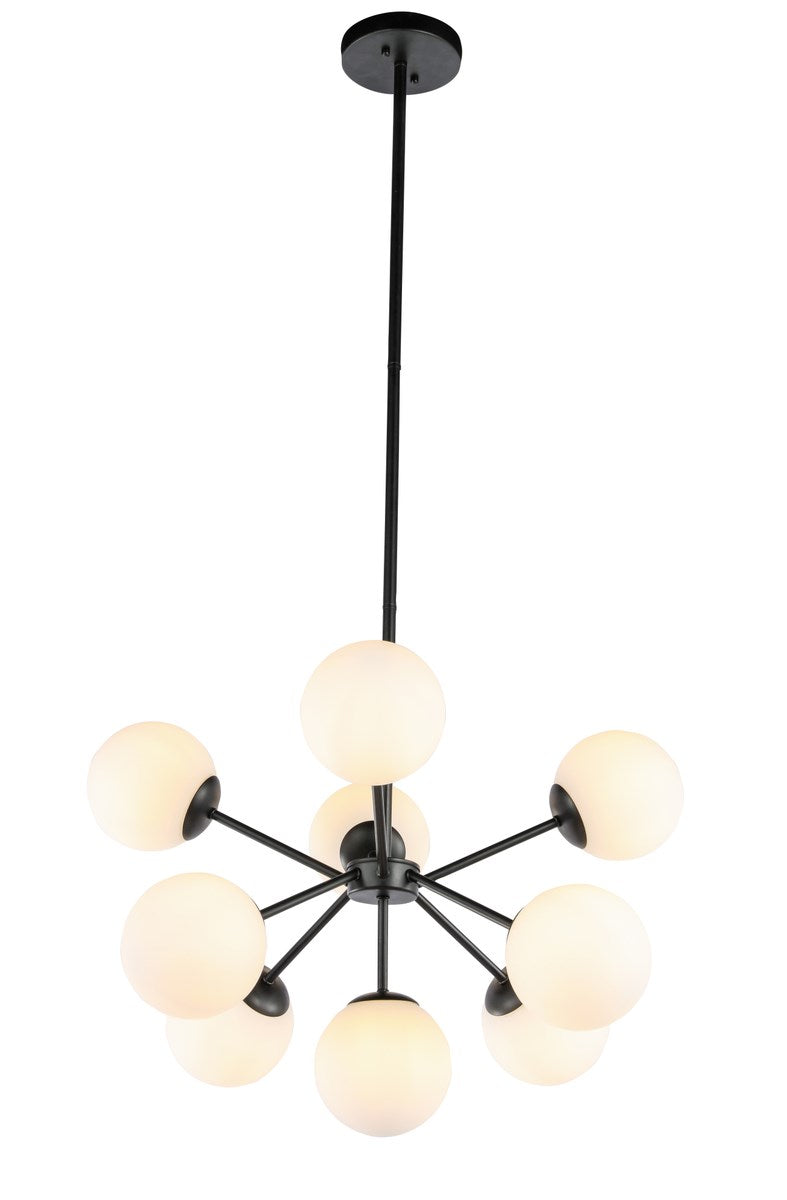 9 Light Black And Frosted White Glass Pendant