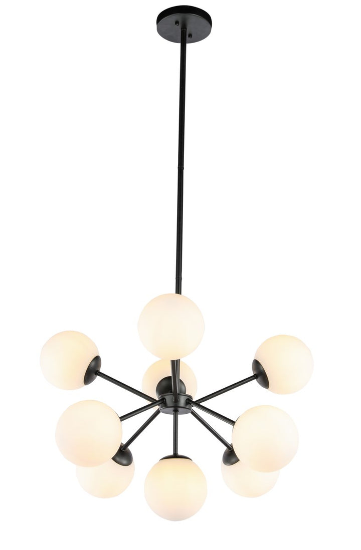 9 Light Black And Frosted White Glass Pendant