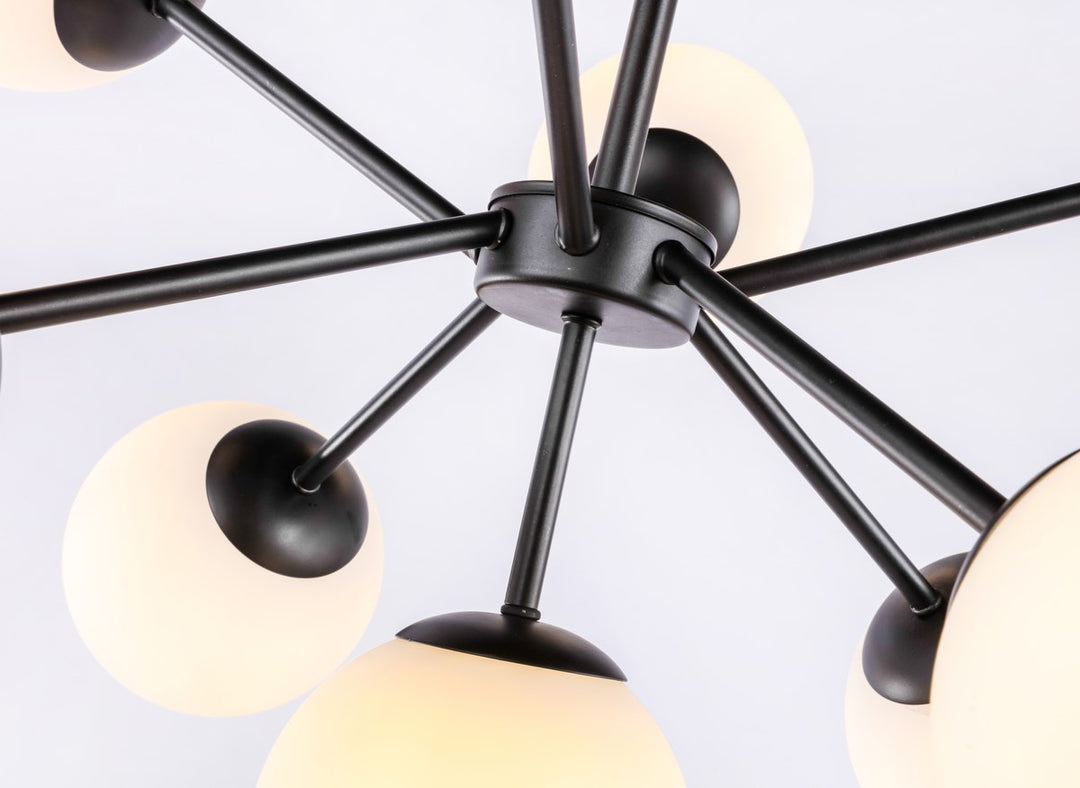 9 Light Black And Frosted White Glass Pendant