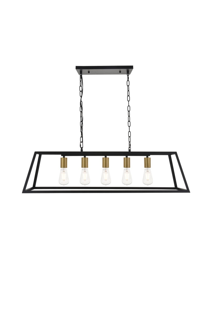 5 Light Brass And Black Pendant by Living District