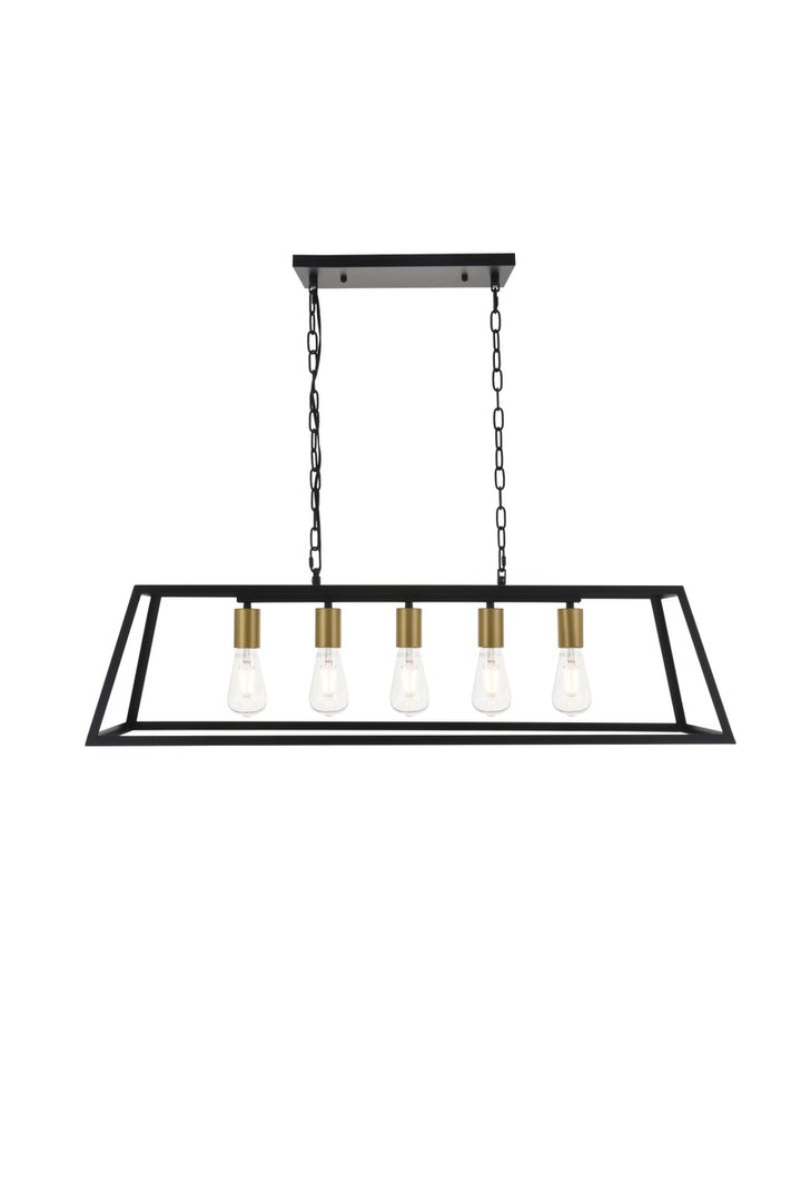 5 Light Brass And Black Pendant by Living District
