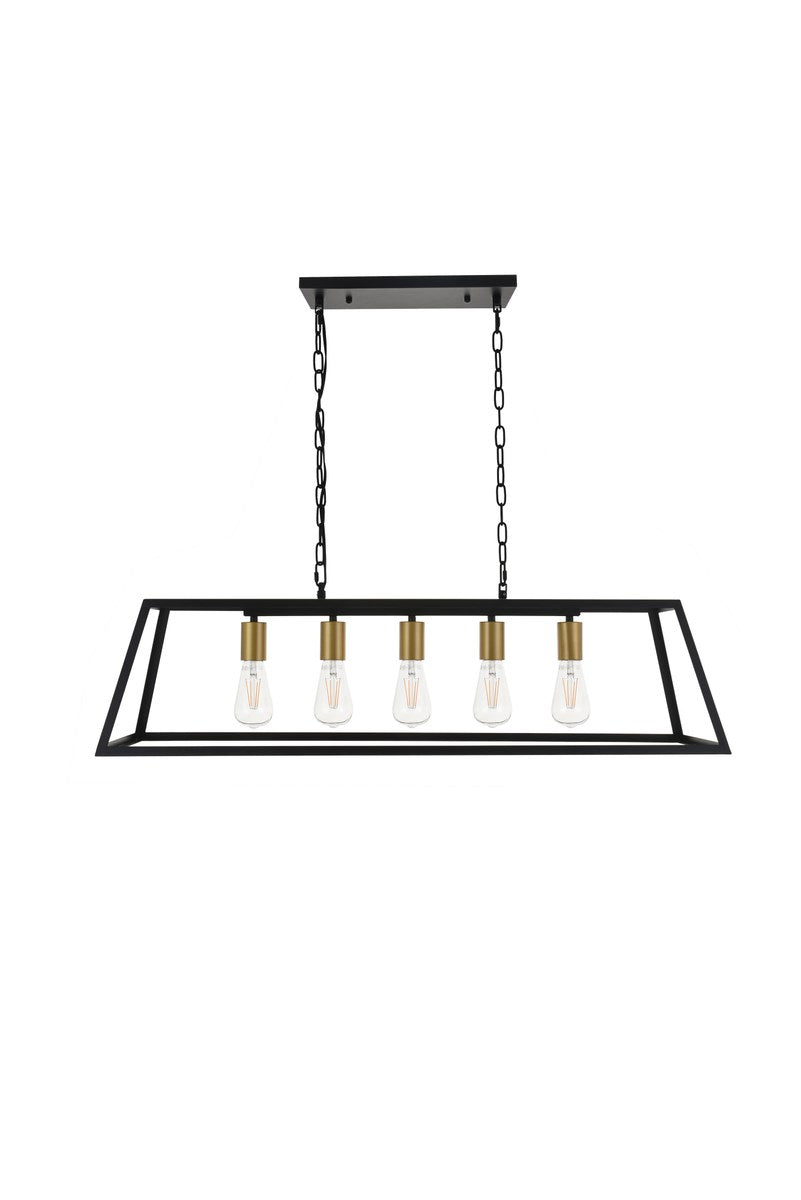 5 Light Brass And Black Pendant