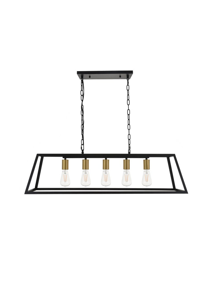 5 Light Brass And Black Pendant