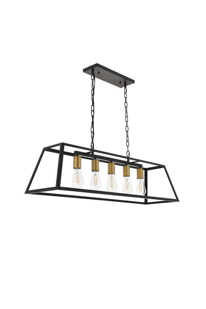 5 Light Brass And Black Pendant