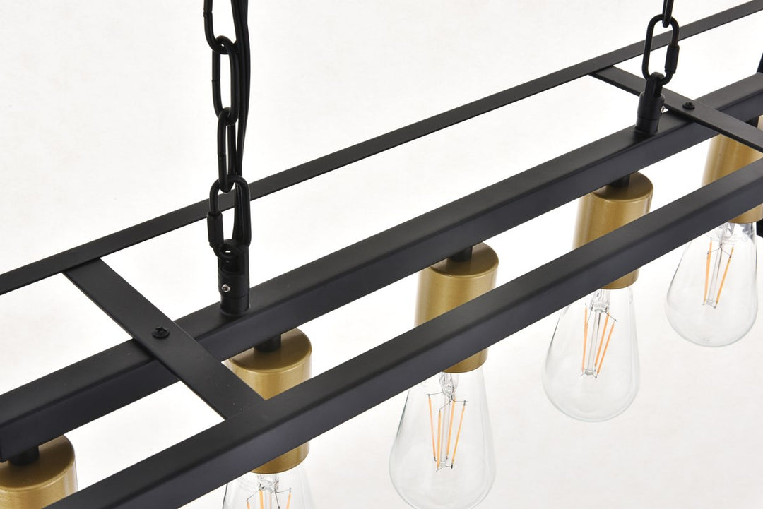 5 Light Brass And Black Pendant
