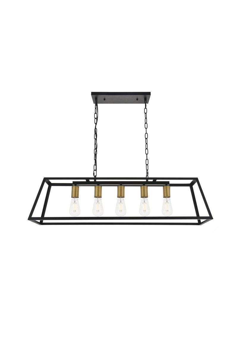 5 Light Brass And Black Pendant