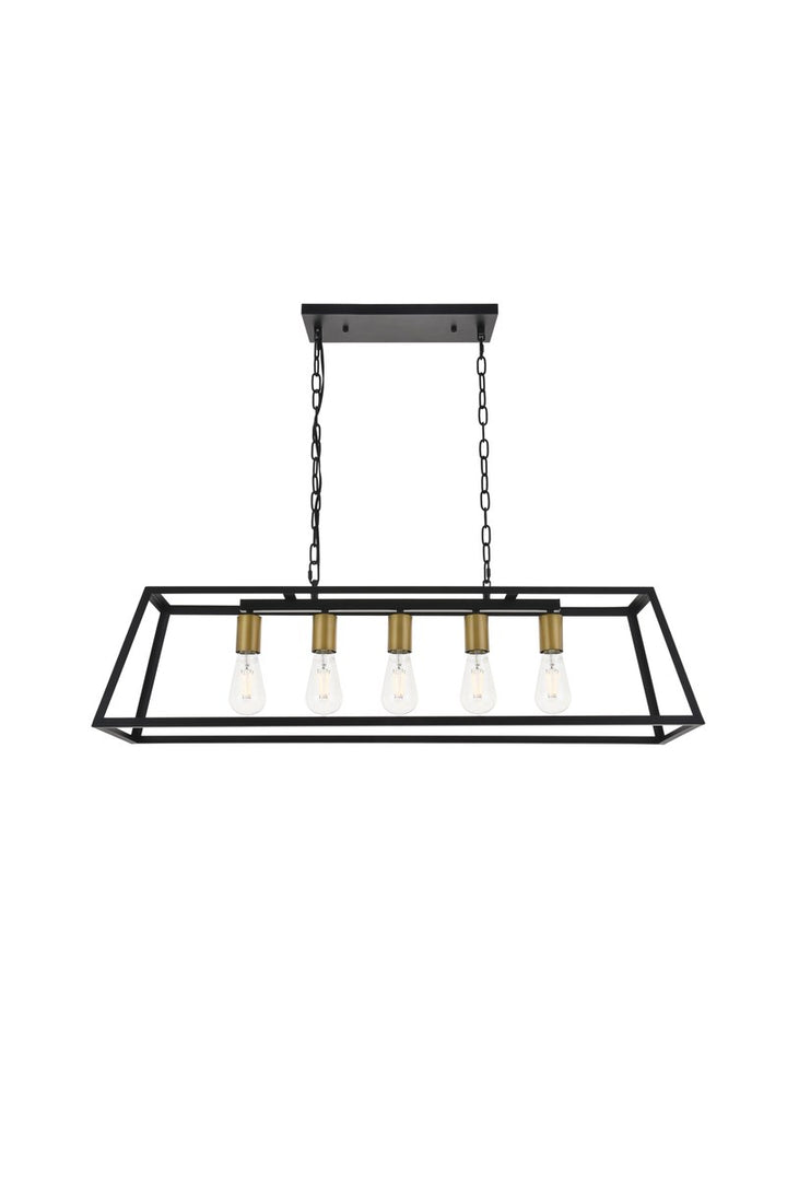 5 Light Brass And Black Pendant