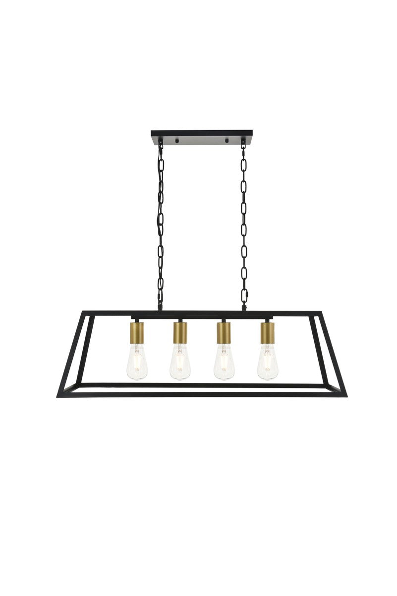 4 Light Brass And Black Pendant by Living District
