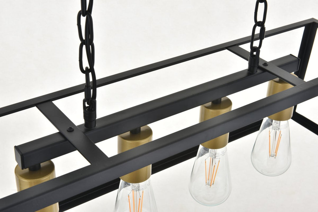 4 Light Brass And Black Pendant