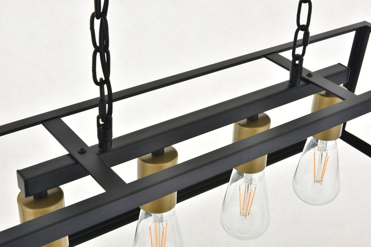 4 Light Brass And Black Pendant