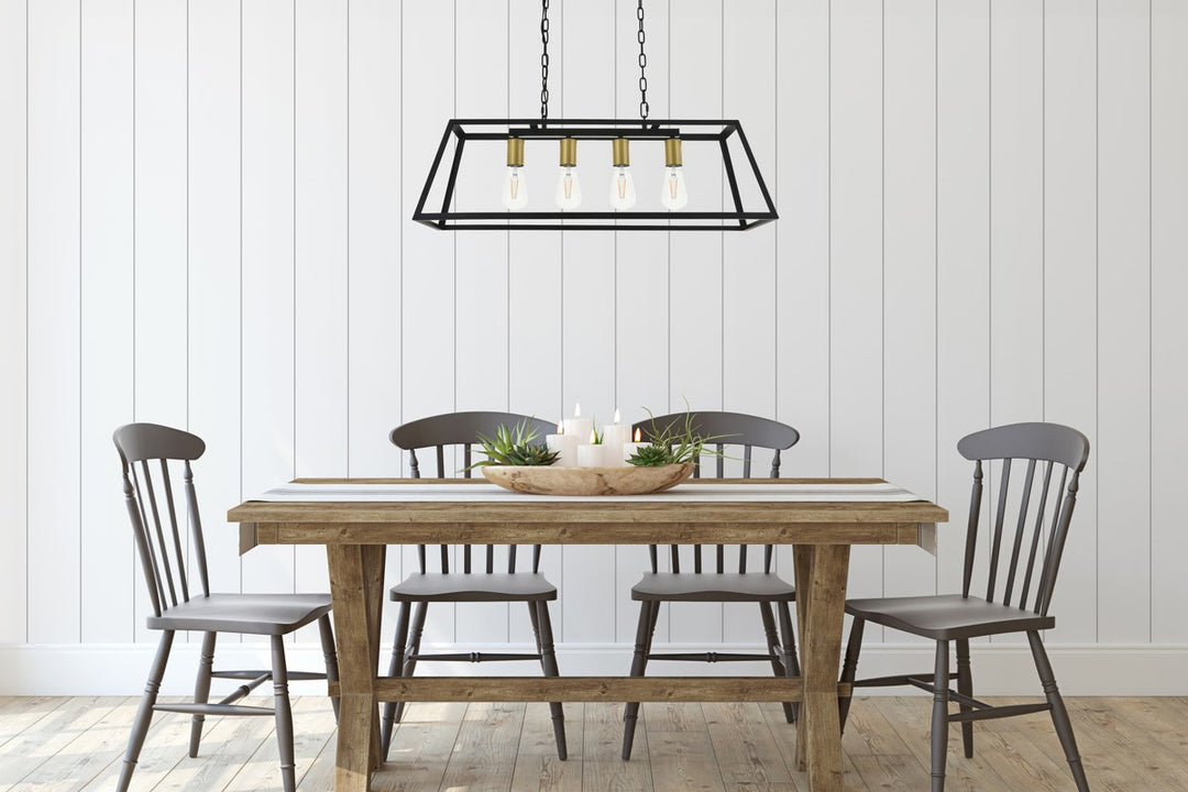 4 Light Brass And Black Pendant
