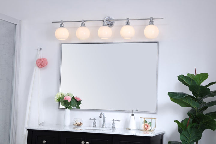 5 Light Chrome And Frosted White Glass Wall Sconce