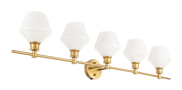 5 Light Brass And Frosted White Glass Wall Sconce