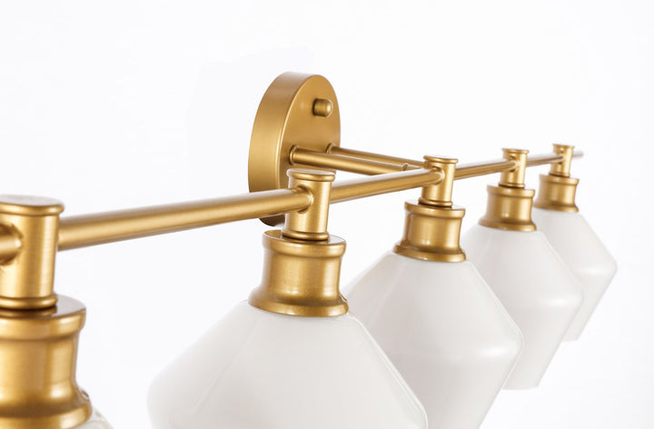 5 Light Brass And Frosted White Glass Wall Sconce