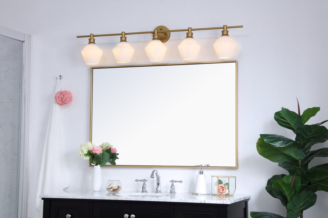 5 Light Brass And Frosted White Glass Wall Sconce