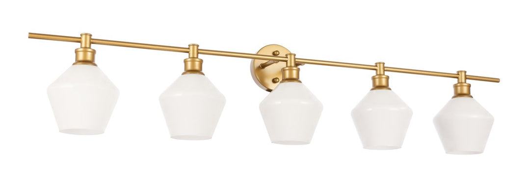 5 Light Brass And Frosted White Glass Wall Sconce