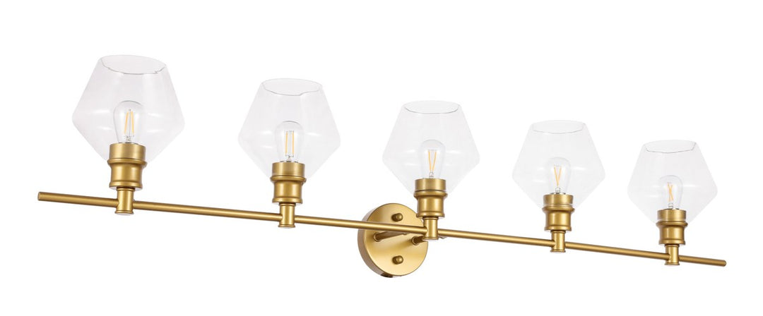 5 Light Brass And Clear Glass Wall Sconce