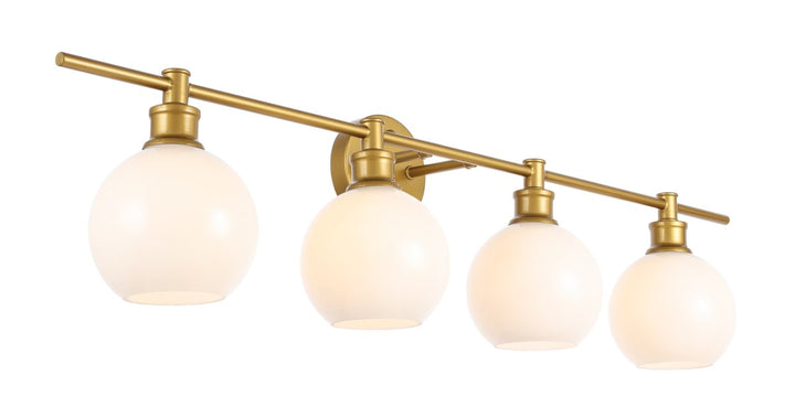 4 Light Brass And Frosted White Glass Wall Sconce