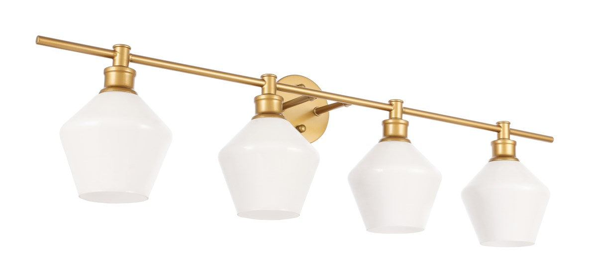 4 Light Brass And Frosted White Glass Wall Sconce