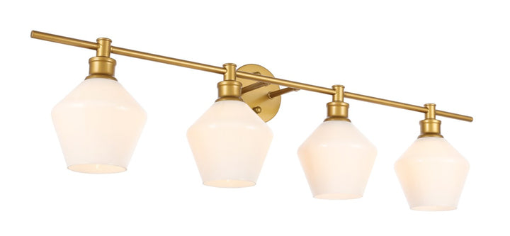 4 Light Brass And Frosted White Glass Wall Sconce