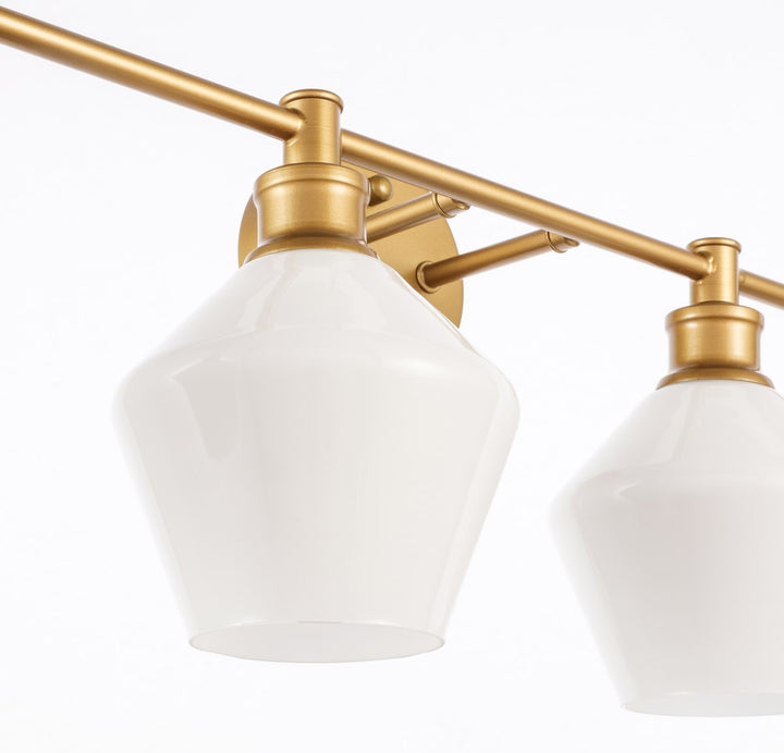 4 Light Brass And Frosted White Glass Wall Sconce