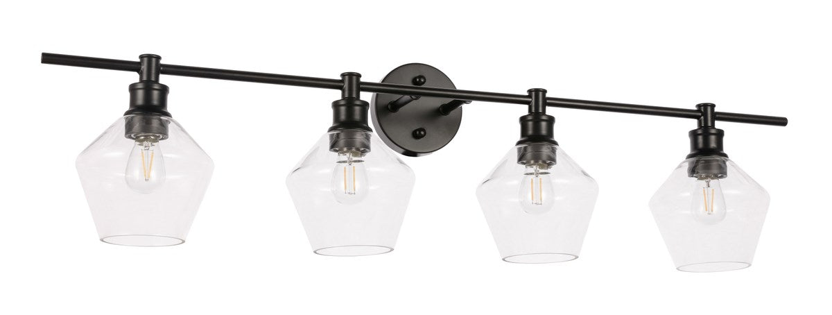 4 Light Black And Clear Glass Wall Sconce