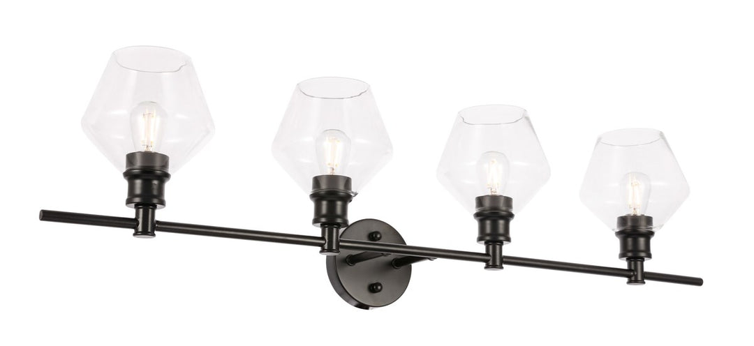 4 Light Black And Clear Glass Wall Sconce