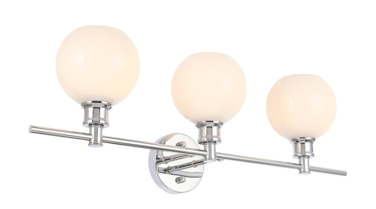 3 Light Chrome And Frosted White Glass Wall Sconce