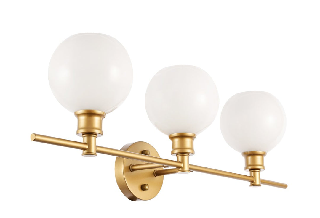 3 Light Brass And Frosted White Glass Wall Sconce