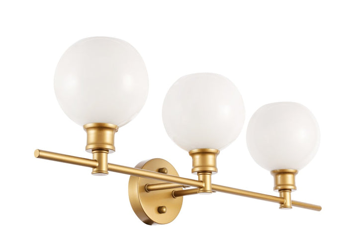 3 Light Brass And Frosted White Glass Wall Sconce