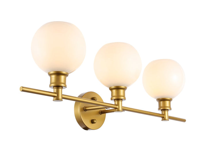 3 Light Brass And Frosted White Glass Wall Sconce