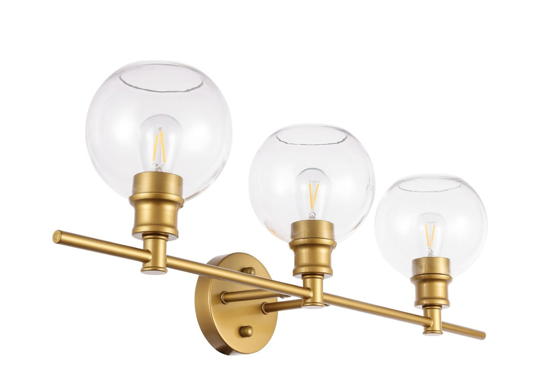 3 Light Brass And Clear Glass Wall Sconce